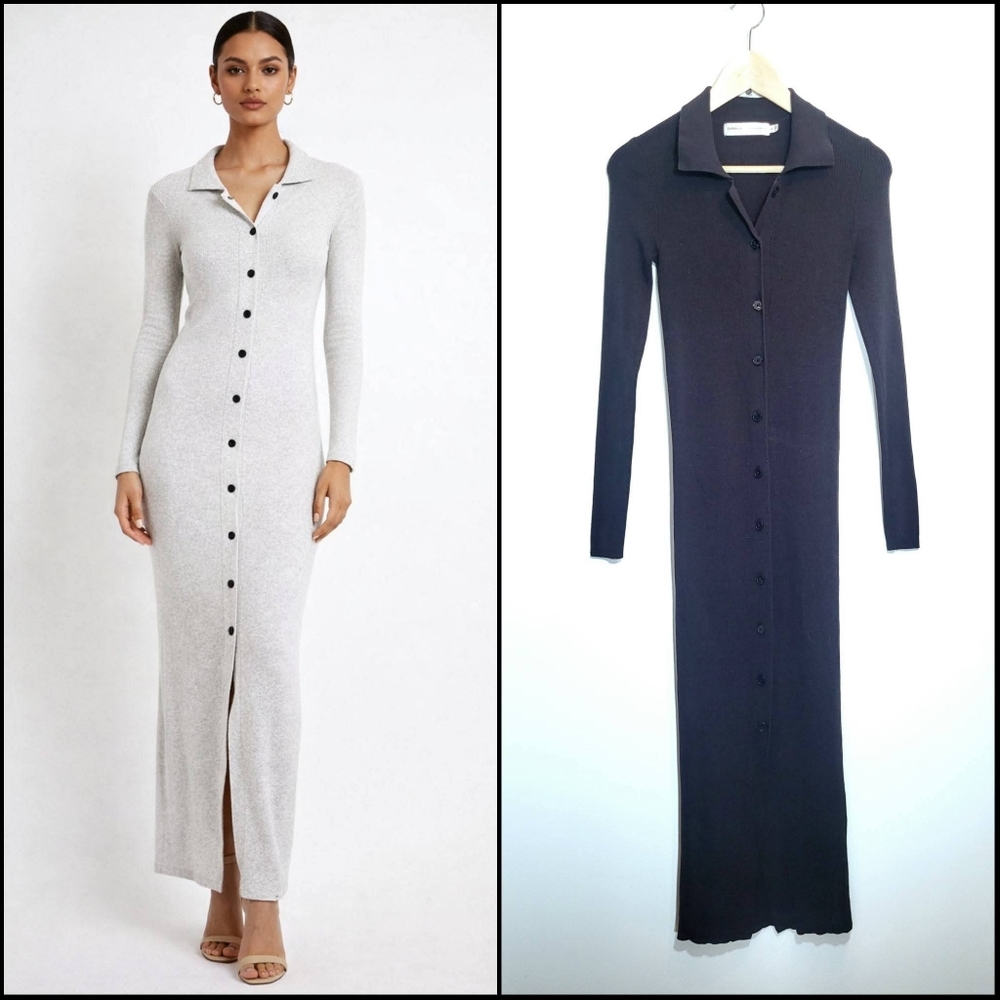 InWear Ribbed Button Long Sleeve Polo Maxi Dress